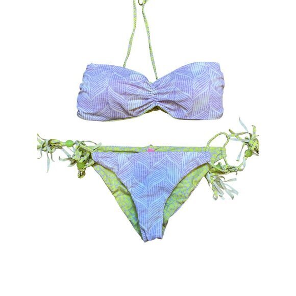Victorias Secret‎ Neon Cheetah/Purple Abstract Reversible Bandeau Bikini Set S/M - Picture 6 of 7